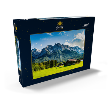 Die Zugspitze, von Grainau/Garmisch-Partenkirchen aus gesehen, an einem sonnigen Sommertag 1000 Puzzle Schachtel Ansicht2