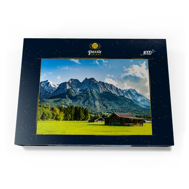Die Zugspitze, von Grainau/Garmisch-Partenkirchen aus gesehen, an einem sonnigen Sommertag 1000 Puzzle Schachtel Ansicht3