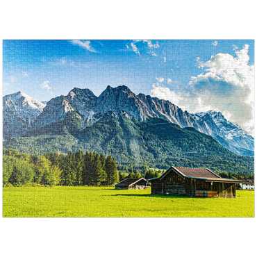 puzzleplate Die Zugspitze, von Grainau/Garmisch-Partenkirchen aus gesehen, an einem sonnigen Sommertag 1000 Puzzle