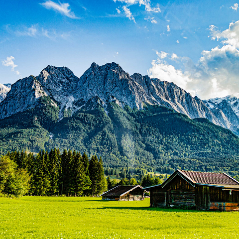 Die Zugspitze, von Grainau/Garmisch-Partenkirchen aus gesehen, an einem sonnigen Sommertag 1000 Puzzle 3D Modell