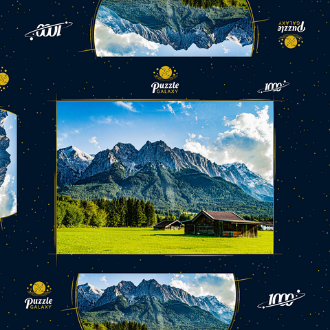 Die Zugspitze, von Grainau/Garmisch-Partenkirchen aus gesehen, an einem sonnigen Sommertag 1000 Puzzle Schachtel 3D Modell
