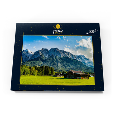 Die Zugspitze, von Grainau/Garmisch-Partenkirchen aus gesehen, an einem sonnigen Sommertag 100 Puzzle Schachtel Ansicht3