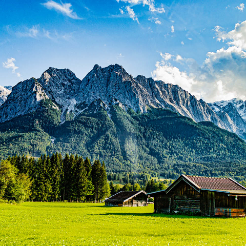 Die Zugspitze, von Grainau/Garmisch-Partenkirchen aus gesehen, an einem sonnigen Sommertag 100 Puzzle 3D Modell
