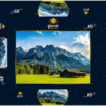 Die Zugspitze, von Grainau/Garmisch-Partenkirchen aus gesehen, an einem sonnigen Sommertag 100 Puzzle Schachtel 3D Modell