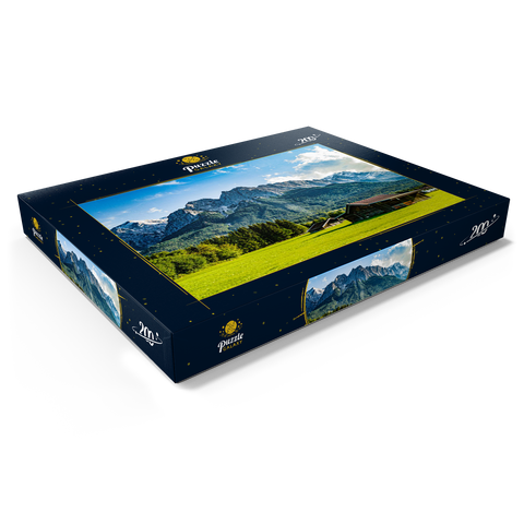 Die Zugspitze, von Grainau/Garmisch-Partenkirchen aus gesehen, an einem sonnigen Sommertag 200 Puzzle Schachtel Ansicht1