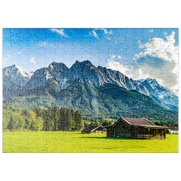 puzzleplate Die Zugspitze, von Grainau/Garmisch-Partenkirchen aus gesehen, an einem sonnigen Sommertag 200 Puzzle
