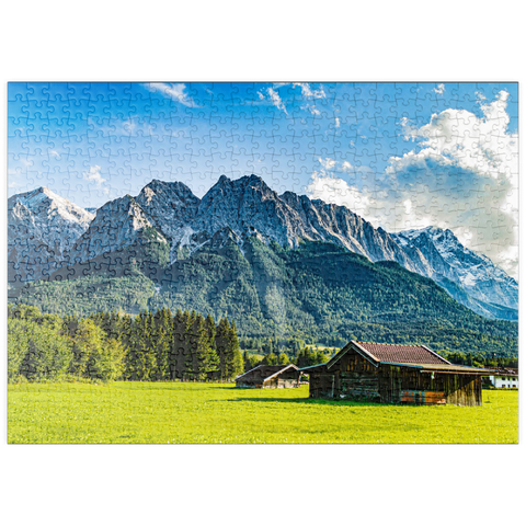 puzzleplate Die Zugspitze, von Grainau/Garmisch-Partenkirchen aus gesehen, an einem sonnigen Sommertag 500 Puzzle