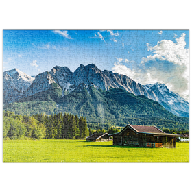 Darstellung des Puzzle Motivs Die Zugspitze an einem sonnigen Sommertag - Puzzleteile: 500