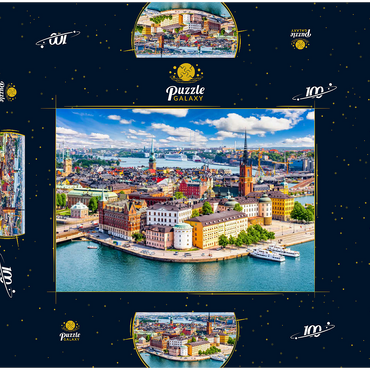 Stockholmer Altstadt (Gamla Stan) Stadtlandschaft von Rathausplatz, Schweden 100 Puzzle Schachtel 3D Modell