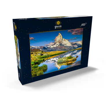 Fantastische Fotografie und Wanderlage, wunderbare Morgenlichter mit spektakulärem Matterhorn und wunderschönem Stellisee. Schöner touristischer Ort in der Schweiz bei Zermatt, Europa 1000 Puzzle Schachtel Ansicht2