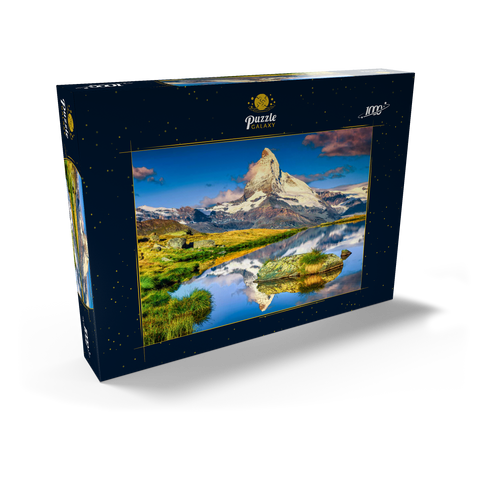 Fantastische Fotografie und Wanderlage, wunderbare Morgenlichter mit spektakulärem Matterhorn und wunderschönem Stellisee. Schöner touristischer Ort in der Schweiz bei Zermatt, Europa 1000 Puzzle Schachtel Ansicht2
