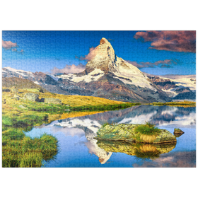 Darstellung des Puzzle-Motivs Morgenlichter am Matterhorn und wunderschönem Stellisee – Puzzleteile: 1000