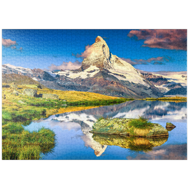 puzzleplate Fantastische Fotografie und Wanderlage, wunderbare Morgenlichter mit spektakulärem Matterhorn und wunderschönem Stellisee. Schöner touristischer Ort in der Schweiz bei Zermatt, Europa 1000 Puzzle