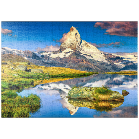 puzzleplate Fantastische Fotografie und Wanderlage, wunderbare Morgenlichter mit spektakulärem Matterhorn und wunderschönem Stellisee. Schöner touristischer Ort in der Schweiz bei Zermatt, Europa 1000 Puzzle