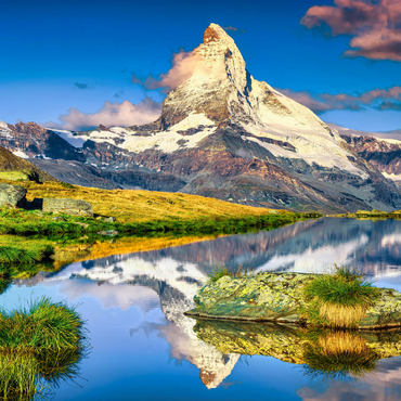 Fantastische Fotografie und Wanderlage, wunderbare Morgenlichter mit spektakulärem Matterhorn und wunderschönem Stellisee. Schöner touristischer Ort in der Schweiz bei Zermatt, Europa 1000 Puzzle 3D Modell