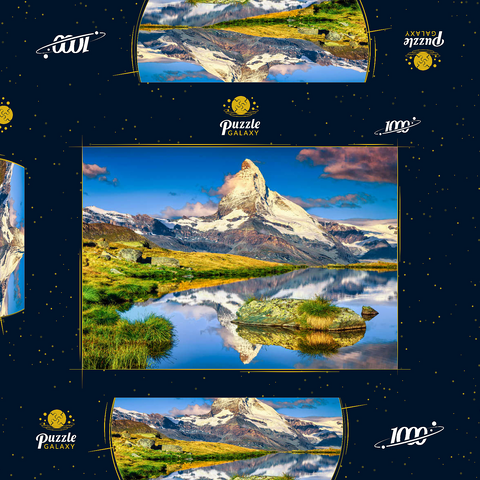 Fantastische Fotografie und Wanderlage, wunderbare Morgenlichter mit spektakulärem Matterhorn und wunderschönem Stellisee. Schöner touristischer Ort in der Schweiz bei Zermatt, Europa 1000 Puzzle Schachtel 3D Modell
