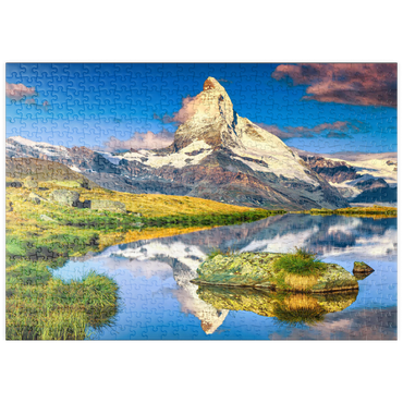 puzzleplate Fantastische Fotografie und Wanderlage, wunderbare Morgenlichter mit spektakulärem Matterhorn und wunderschönem Stellisee. Schöner touristischer Ort in der Schweiz bei Zermatt, Europa 500 Puzzle