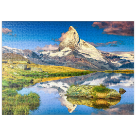Darstellung des Puzzle Motivs Morgenlichter am Matterhorn und wunderschönem Stellisee - Puzzleteile: 500