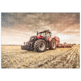 Darstellung des Puzzle-Motivs Moderner roter Traktor bei der Einsaat – Puzzleteile: 500