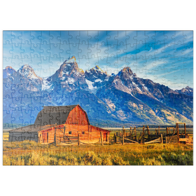 Darstellung des Puzzle Motivs Barn on Mormon Run , Wyoming beliebte Scheune in Jackson Hole - Puzzleteile: 200