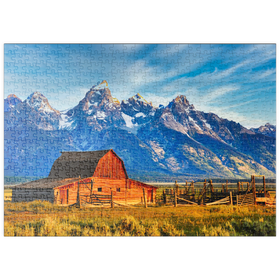 Darstellung des Puzzle Motivs Barn on Mormon Run , Wyoming beliebte Scheune in Jackson Hole - Puzzleteile: 500