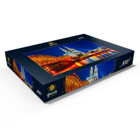 Alternative Darstellung des Puzzle-Motivs Nachtsicht auf den Kölner Dom und Hohenzollernbrücke über Rhein, Deutschland – Puzzleteile: 1000