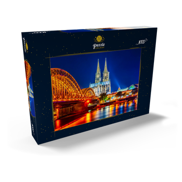 Nachtsicht auf den Kölner Dom und Hohenzollernbrücke über Rhein, Deutschland 1000 Puzzle Schachtel Ansicht2