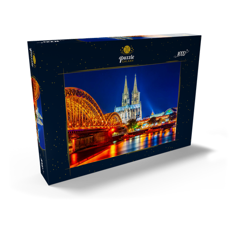 Nachtsicht auf den Kölner Dom und Hohenzollernbrücke über Rhein, Deutschland 1000 Puzzle Schachtel Ansicht2