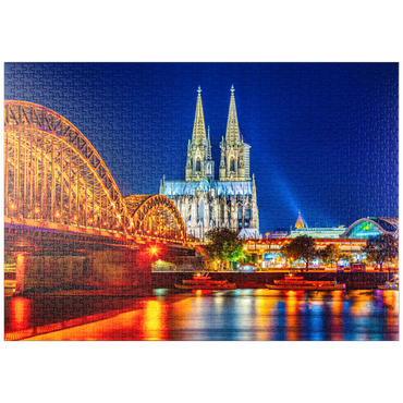 puzzleplate Nachtsicht auf den Kölner Dom und Hohenzollernbrücke über Rhein, Deutschland 1000 Puzzle