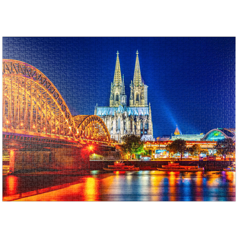 puzzleplate Nachtsicht auf den Kölner Dom und Hohenzollernbrücke über Rhein, Deutschland 1000 Puzzle