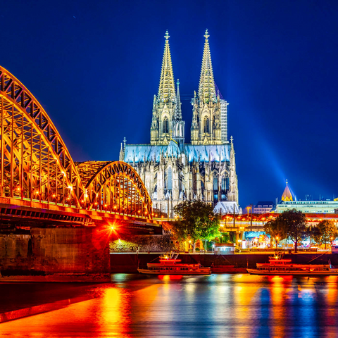 Nachtsicht auf den Kölner Dom und Hohenzollernbrücke über Rhein, Deutschland 1000 Puzzle 3D Modell