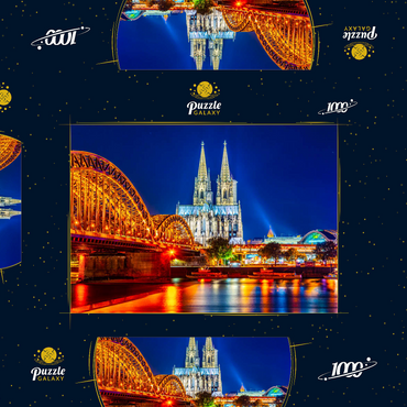 Nachtsicht auf den Kölner Dom und Hohenzollernbrücke über Rhein, Deutschland 1000 Puzzle Schachtel 3D Modell