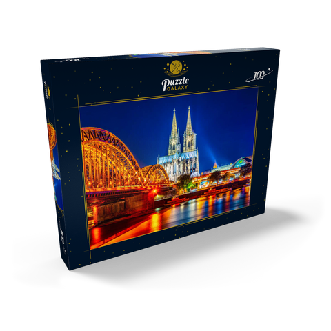 Nachtsicht auf den Kölner Dom und Hohenzollernbrücke über Rhein, Deutschland 100 Puzzle Schachtel Ansicht2