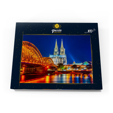Nachtsicht auf den Kölner Dom und Hohenzollernbrücke über Rhein, Deutschland 100 Puzzle Schachtel Ansicht3