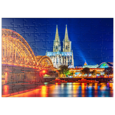 puzzleplate Nachtsicht auf den Kölner Dom und Hohenzollernbrücke über Rhein, Deutschland 100 Puzzle