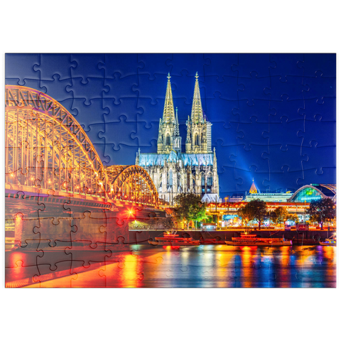 puzzleplate Nachtsicht auf den Kölner Dom und Hohenzollernbrücke über Rhein, Deutschland 100 Puzzle