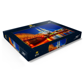 Darstellung des Puzzle Motivs Nachtsicht auf den Kölner Dom und Hohenzollernbrücke über Rhein, Deutschland - Puzzleteile: 200