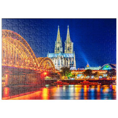 puzzleplate Nachtsicht auf den Kölner Dom und Hohenzollernbrücke über Rhein, Deutschland 200 Puzzle