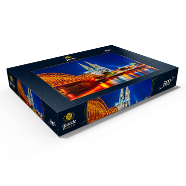 Nachtsicht auf den Kölner Dom und Hohenzollernbrücke über Rhein, Deutschland 500 Puzzle Schachtel Ansicht1