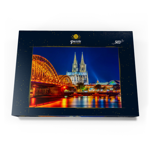 Nachtsicht auf den Kölner Dom und Hohenzollernbrücke über Rhein, Deutschland 500 Puzzle Schachtel Ansicht3