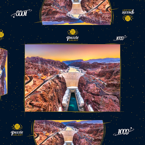 Hoover-Damm am Colorado River, der Nevada und Arizona durchquert. 1000 Puzzle Schachtel 3D Modell