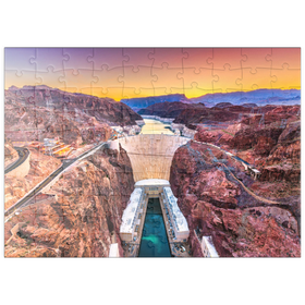 Darstellung des Puzzle Motivs Hoover-Damm am Colorado River, der Nevada und Arizona durchquert - Puzzleteile: 100