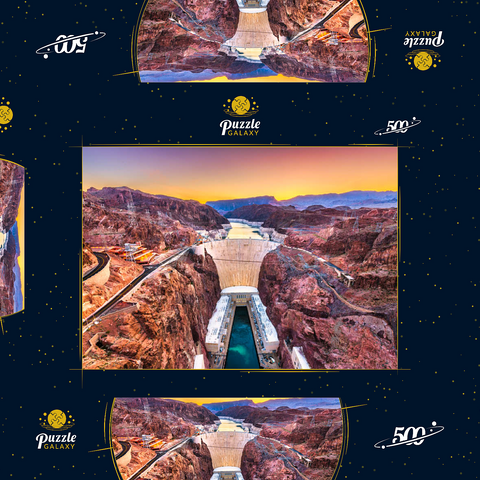 Hoover-Damm am Colorado River, der Nevada und Arizona durchquert. 500 Puzzle Schachtel 3D Modell