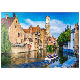 Darstellung des Puzzle-Motivs Klassische Sicht auf das historische Stadtzentrum mit Kanal in Brügge, Provinz Westflandern – Puzzleteile: 1000