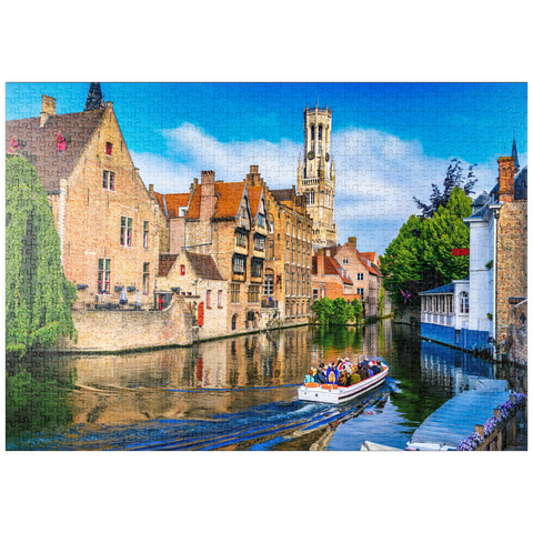 puzzleplate Klassische Sicht auf das historische Stadtzentrum mit Kanal in Brügge (Brügge), Provinz Westflandern, Belgien. Stadtlandschaft von Brügge. 1000 Puzzle