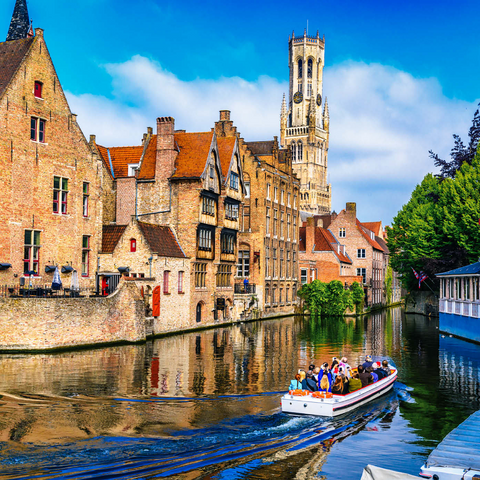 Klassische Sicht auf das historische Stadtzentrum mit Kanal in Brügge (Brügge), Provinz Westflandern, Belgien. Stadtlandschaft von Brügge. 1000 Puzzle 3D Modell