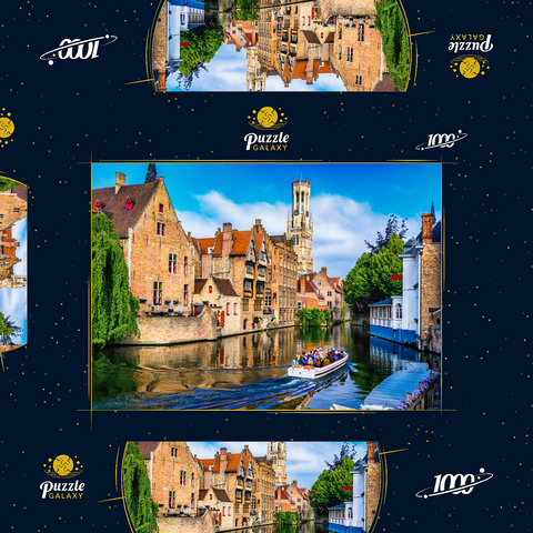 Klassische Sicht auf das historische Stadtzentrum mit Kanal in Brügge (Brügge), Provinz Westflandern, Belgien. Stadtlandschaft von Brügge. 1000 Puzzle Schachtel 3D Modell