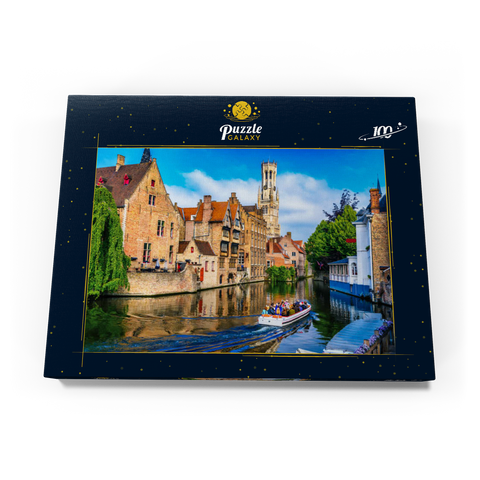 Klassische Sicht auf das historische Stadtzentrum mit Kanal in Brügge (Brügge), Provinz Westflandern, Belgien. Stadtlandschaft von Brügge. 100 Puzzle Schachtel Ansicht3