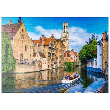 puzzleplate Klassische Sicht auf das historische Stadtzentrum mit Kanal in Brügge (Brügge), Provinz Westflandern, Belgien. Stadtlandschaft von Brügge. 100 Puzzle