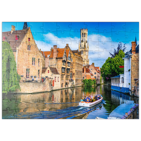 Darstellung des Puzzle Motivs Klassische Sicht auf das historische Stadtzentrum mit Kanal in Brügge, Provinz Westflandern - Puzzleteile: 100